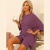 cheibear Women's Knit Loose Fit T-Shirt with Biker Shorts Lounge Sleepwear Pajama Sets - 2 of 4