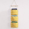 Anna-Kaci Hanging Wall Organizer with Three Fabric Pockets and Wooden Rod Design - Yellow - 3 of 4