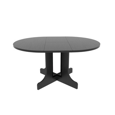 Vynxaria Farmhouse Dining Tables - 59x43 Inch Expandable Oval Top with Black X-Base