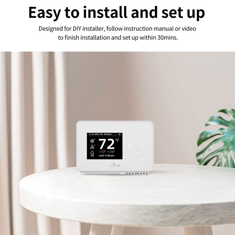 Vine TJ-225B Wi Fi 7 Day and 8 Period Programmable New Generation Smart Home Thermostat, Compatible with Google Assistant, and Vine App, 5 of 7