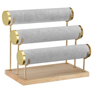 Unique Bargains Metal Wood Velvet 3 Tier Jewelry Organizer Stand - 1 of 4