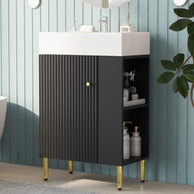 21.6 inch Free Standing Bathroom vanity with Sink,Open-shelving Bathroom Storage Cabinet with Soft Close Door Cabinet-Cuddlewood