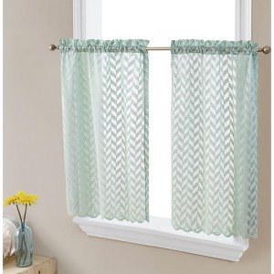 HLC.ME Herringbone Lace Sheer Kitchen Cafe Curtain Tiers for Small Windows & Bathroom - 1 of 4