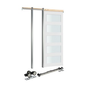 VEVOR Sliding Pocket Door,36" x 80",5-Lite Frosted Glass Single Sliding Door with Hardware Kit,Sturdy Solid Wood & MDF Pocket Doors Slab ,Black&White - 1 of 4