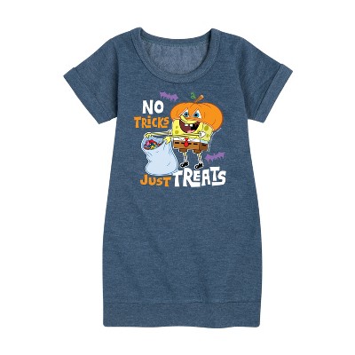 - SpongeBob SquarePants - No Tricks Just Treats Graphic Short Sleeve Fleece Dress