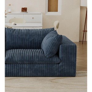 MAYEERTY 118.2" Cloud Sofa Blue Corduroy Deep Seat Double-Layer Removable Cushion No Assembly Multi-Rooms - 1 of 4
