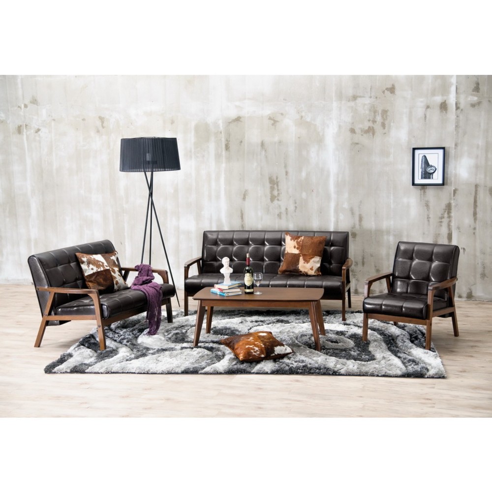 Photos - Storage Combination 3pc Mid Century Masterpieces Sofa Set Brown - Baxton Studio