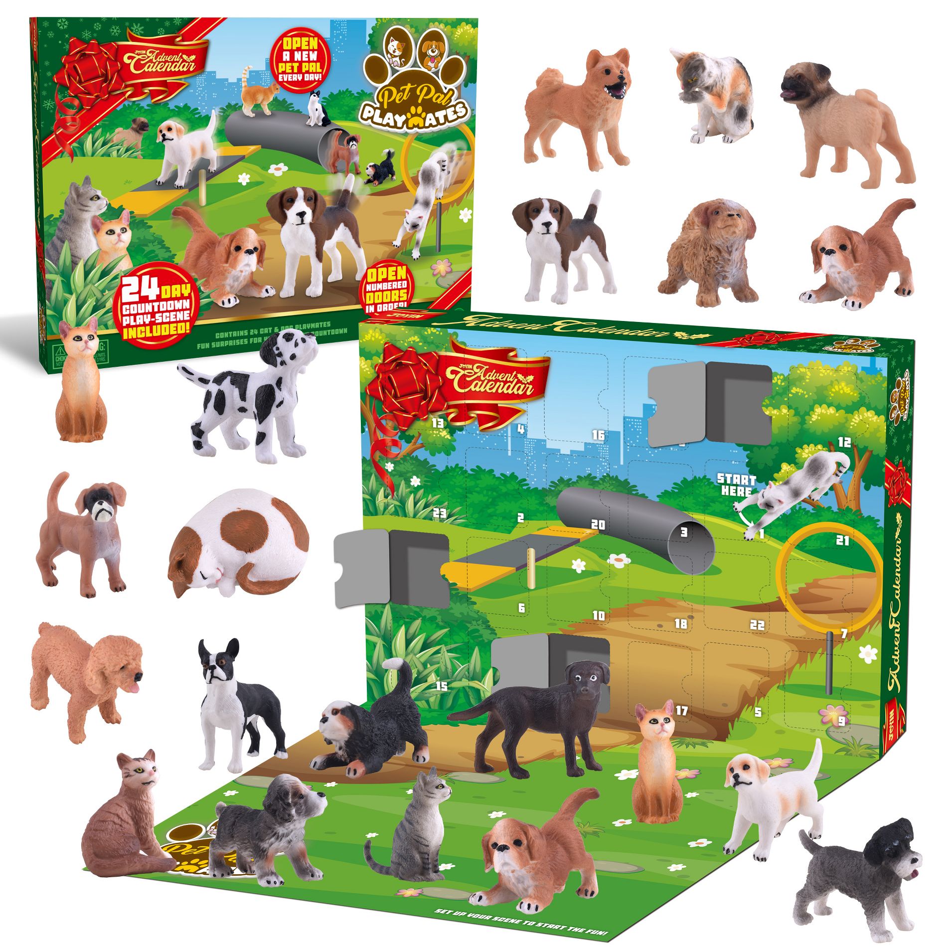 Joyfy 2025 Countdown to Christmas Advent Calendar - 24Pcs Dog & Cat Animals Action Figure for Xmas Gift