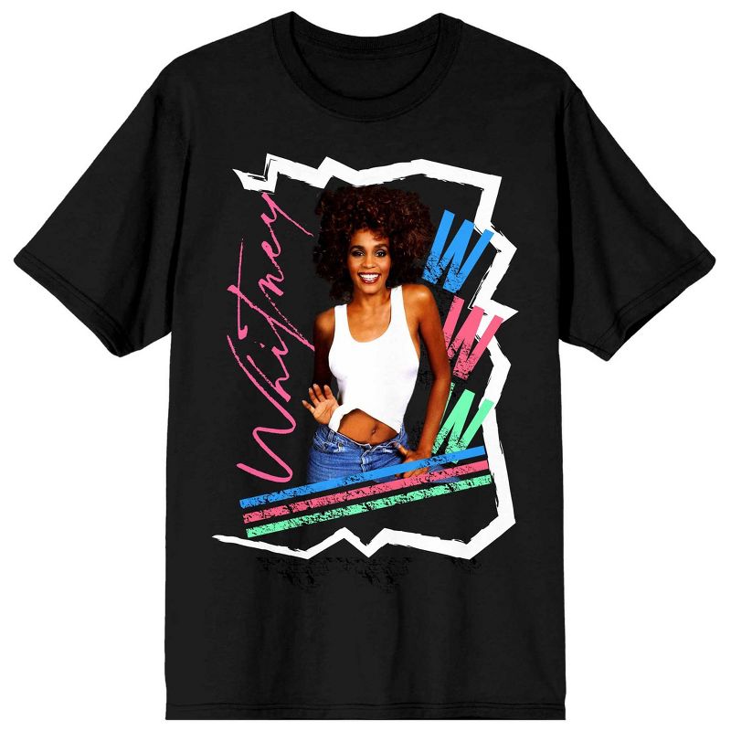 Whitney Houston Tripe W Screen Print Men's Black T-shirt, 1 of 4