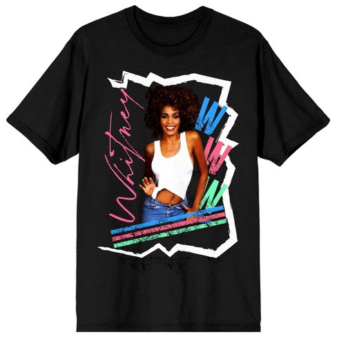 Whitney Houston Tripe W Screen Print Men's Black T-shirt-small