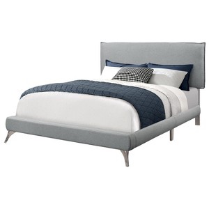 Monarch Specialties Bed Queen Size Platform Bedroom Frame Upholstered Linen Look Metal Legs Grey Chrome Contemporary Modern - 1 of 4