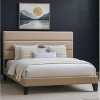 Queen Velvet Platform Bed with Upholstered Headboard & Wooden Slats, Beige Mattress Foundation - 3 of 4