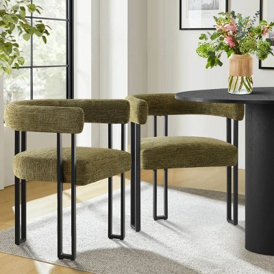Accent Chair Set Of 2,Chenille Upholstered Accent Chair With Curved Backrest Armrest For Living Room Dining Room-Tanpinhause