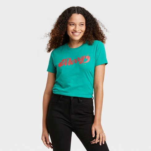 Women's Holiday Short Graphic T-shirt Green Xxl : Target