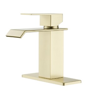 CASAINC Single Handle Single Hole Bathroom Vanity Sink Waterfall Spout Bathroom Faucet in Brushed Gold - 1 of 1