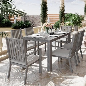 Heynemo 7 Pieces Patio Dining Sets, Aluminum Outdoor Dining Table with 6 Chairs & Removable Cushion for Lawn, Garden, Backyard - 1 of 4