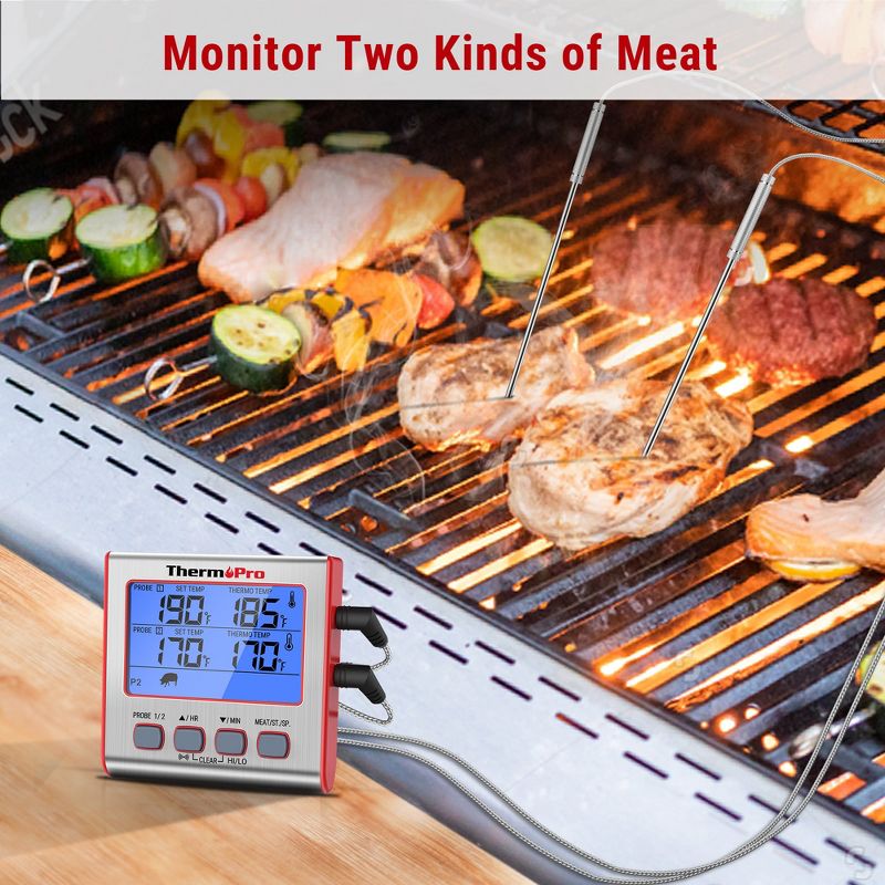 ThermoPro TP17W Digital Meat Thermometer with Dual Probes and Timer Mode Grill Smoker Thermometer with Large LCD Display, 3 of 9