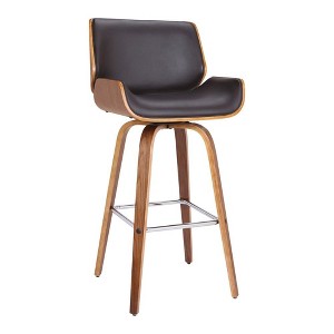 FurniFact,Mid-Century Swivel Bar Stool with Walnut Veneer and Faux Leather Seat - 1 of 4