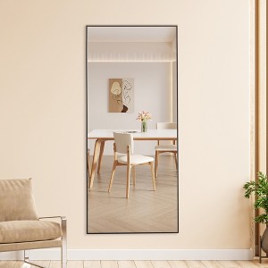 Glasflength Full Length Mirrors Floor Standing Wall Mirror, Bedroom Foyer Clothing Store Wall Mounted Mirror, Wooden Frame Square Black 31.4"*71" - 1 of 3