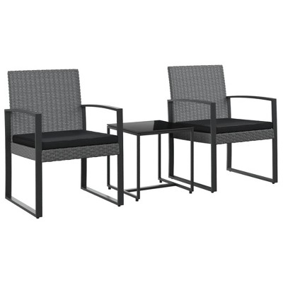 vidaXL 3 Piece Patio Dining Set - Dark Gray PP Rattan Outdoor Furniture with Cushions and Steel Frame, Modular Design for Personalized Configurations