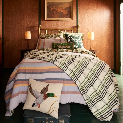 Cream and Gray Plaid Ultra Soft Wool Throw Blanket