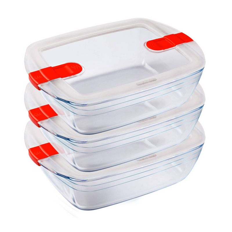 O&#39;Cuisine Set of 3 Rectangular Glass Food Storage and Baking Containers with Lids, 1 of 5