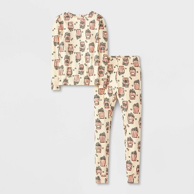 Kids' 2pc 'Popcorn' Snuggly Soft Snug Fit Long Sleeve Pajama Set - Cat & Jack™ Cream 8