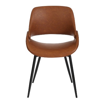 Camel Faux Leather Upholstered Side Chair with Black Metal Legs