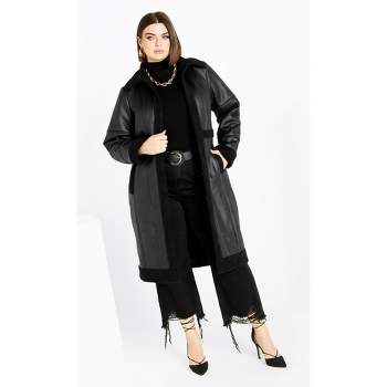Jessica London Women's Plus Size Fur-trim Leather Swing Coat, 30 W