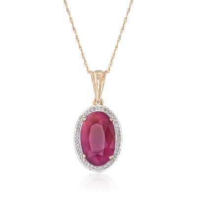 Ross-Simons 6.25 Carat Ruby and .14 ct. t.w. Diamond Pendant Necklace in 14kt Yellow Gold