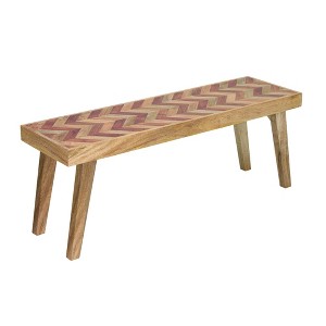 TiramisuBest Handcrafted Mango Wood Bench – Rustic Boho Dining Bench, Natural Wood Finish & Eco-Friendly Design - 1 of 4