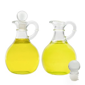 Cornucopia Brands 8oz Glass Oil and Vinegar Cruets (Set of 2); Round Oil Dispensers / Salad Dressing Bottles w/ Stoppers - 1 of 4