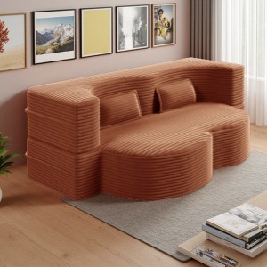 78" Plush Corduroy Floor Sofa Bed with Foam Support, Convertible, No Assembly - 1 of 4