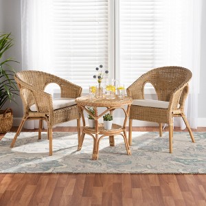 Baxton Studio Abbey Modern Bohemian Natural Brown Antique Rattan 3-Piece Living Room Set - 1 of 4