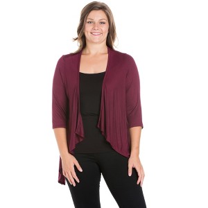 Plus Elbow Length Sleeve Open Cardigan - 24seven Comfort Apparel™ - 1 of 4