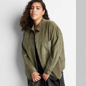 Women's Oversized Button-Down Corduroy Shirt - Wild Fable™ Dark Green XXL
