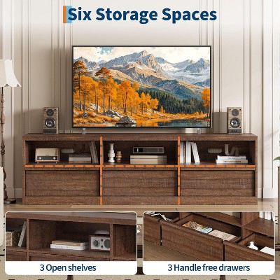 70-Inch Mid-Century Modern TV Stand: Heavy-Duty Media Console for 85” TVs with Storage Drawer & Open Shelves