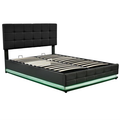 Queen Size Bed Frame, Platform Bed Frames Queen Size with Hydraulic Storage System, Storage Bed with LED Lights, Charger for Bedroom Apartment