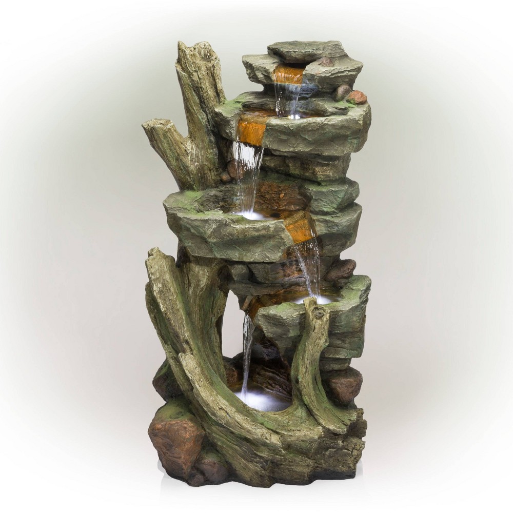 Photos - Fountain Pumps Cascading Stone Tower Fountain With Cool White LED Lights - Alpine Corpora