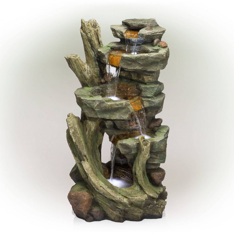 Cascading Stone Tower Fountain With Cool White LED Lights - Alpine Corporation, 1 of 7