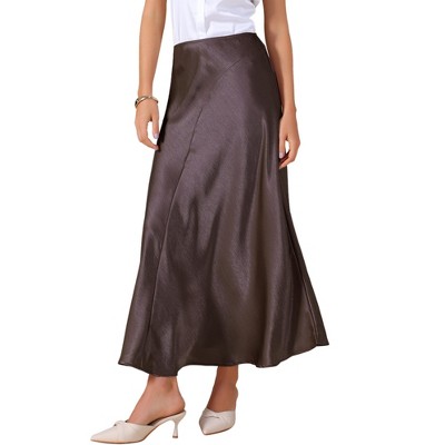INSPIRE CHIC Women's Satin High Waisted Elastic Waistband Casual Flowy Elegant Maxi Skirt
