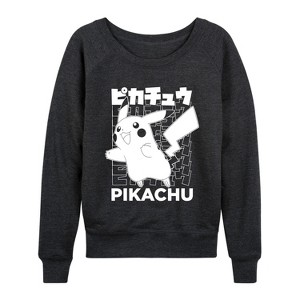 Women's - Pokémon - Pikachu Kanji Lightweight French Terry Wide Neck Long Sleeve Graphic Shirt - 1 of 4