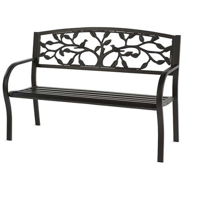 Plow & Hearth Tree of Life Metal Garden Bench, in Black