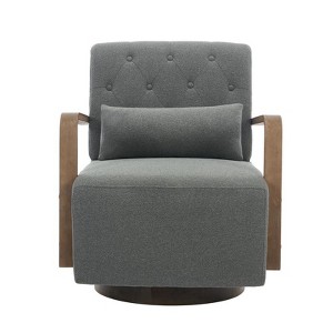 Wooden Swivel Armchair with Chenille Upholstery - Fixed Height Office Chair with Lumbar Support - 1 of 4