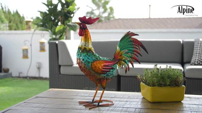 16&#34; x 14&#34; Outdoor Iron Rooster Standing Yard Statue - Alpine Corporation, 2 of 9, play video