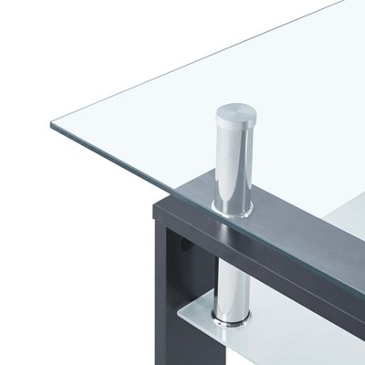 Gray and Transparent Glass Coffee Table with Melamine Legs