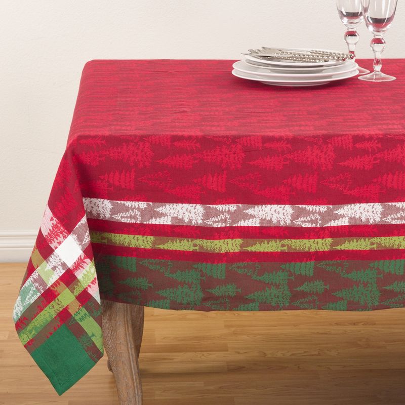 Saro Lifestyle Classic Plaid Christmas Tree Design Holiday Cotton Table Topper Tablecloth, 1 of 5