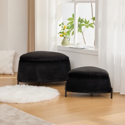 Syemin Ottomans and Benches 2PCS Upholstered Storage Ottoman with Reversible Lid Coffee Table, Foot Stool Square Footrest, Black, 29.9"*29.9"*17.3"