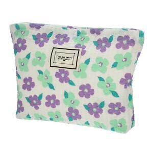Unique Bargains Large Capacity Canvas Floral Makeup Bag Purple 10.63"x1.97"x8.46" 1 Pc - 1 of 4