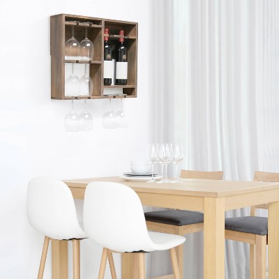 Bartow Restored Wood Wall Mounted Wine Rack with Glass Holder